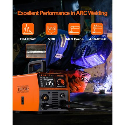 135A Flux Core MIG Welder, 110V 3-IN-1 Mig/Arc/Lift TIG Welding Machine with 1 L