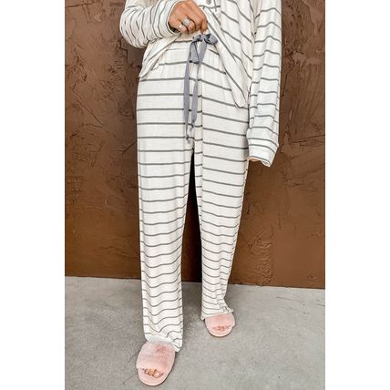 Striped Print Long Sleeve and Pants Pajamas Set