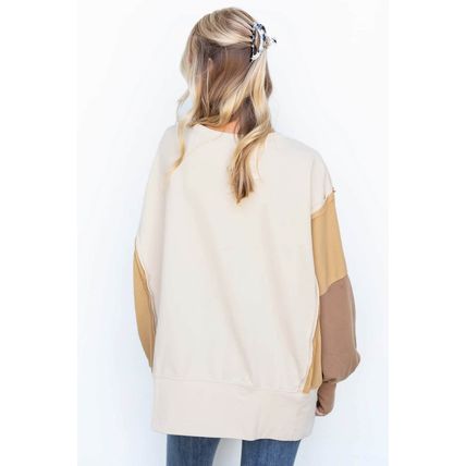 Khaki Color Block Sleeve Patchwork Oversized Sweatshirt