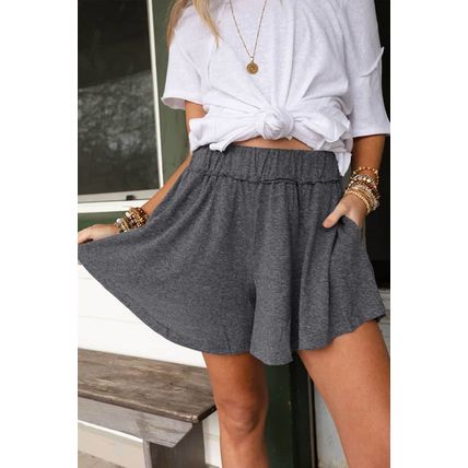 Gray Elastic Waist Culotte Shorts