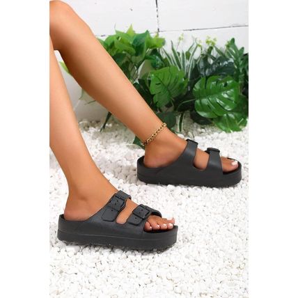 Black Double-buckle EVA Slippers
