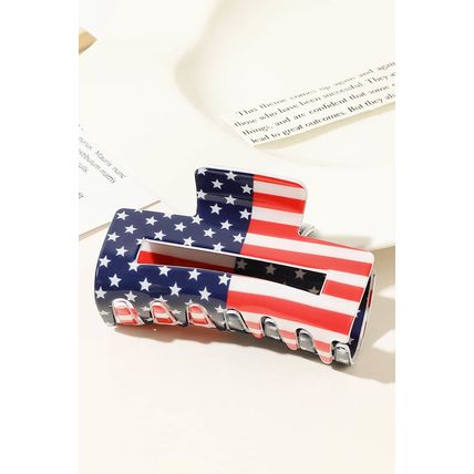Dark Blue American Flag Print Square Claw Clip