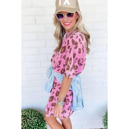 Pink Leopard Mineral Wash Side Pocket Shift Mini Dress
