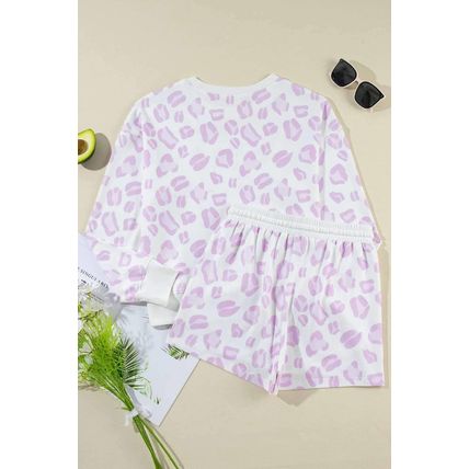 Pink Leopard Animal Print Pullover and Shorts Loungewear