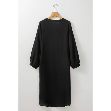 Black 3/4 Sleeve Button Up Long Kimono