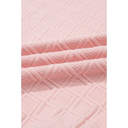 Light Pink Contrast Striped Collar Patchwork Textured Half Sleeve Blouse