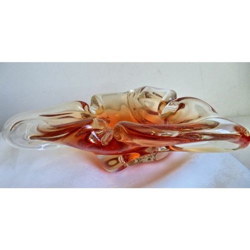 60s Vintage Chalet Amber Large signed Art Studio Glass Mid Century Bowl Tray