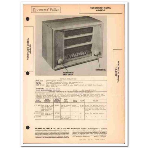 coronado model 43-8420 5-tube am radio receiver sams photofact manual