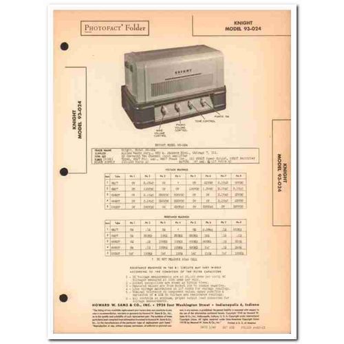 knight model 93-024 5-tube 2-ch audio amplifier sams photofact manual