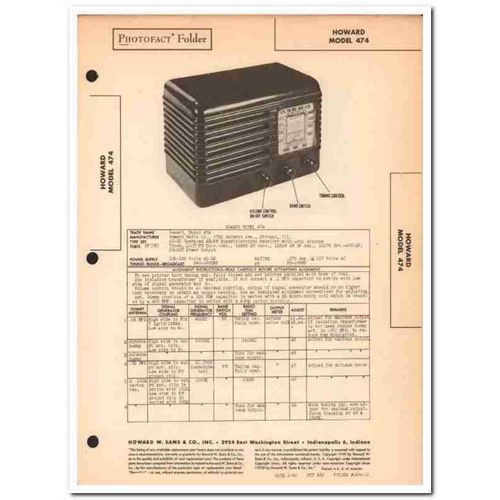 howard model 474 5-tube am fm radio receiver sams photofact manual