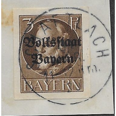 GER (BAVARIA) 1919 3pf KING LUDWIG III' (OVPT)(IMPERFED) FINE USED (EBID65-429)
