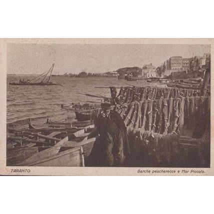 Taranto Italy Italian Harbour View Fishing Net Nets Antique Postcard