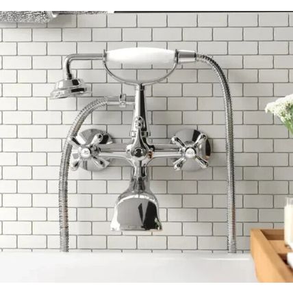 MODONA Shower Faucet 6" 2-Handle Tub Porcelain Hand Shower Polished Chrome