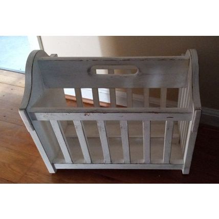 Painted Solid Wood Cottage Chic Distressed White Magazine Rack
