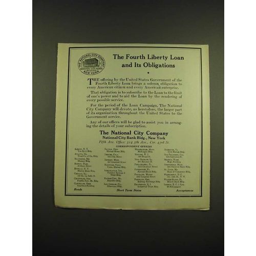 1918 The National City Company Ad - The Fourth Liberty Loan and its Obligations