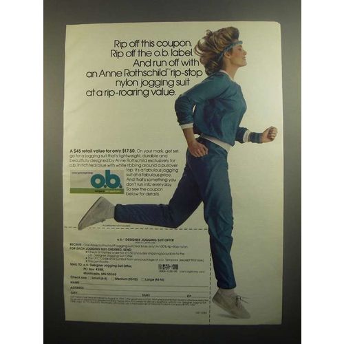 1984 O.B. Tampons Ad - Anne Rothschild Jogging Suit