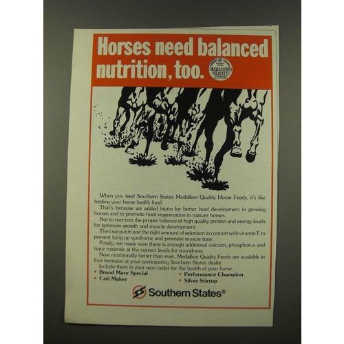 1986 Southern States Medallion Quality Horse Feeds Ad - Balanced Nutrition