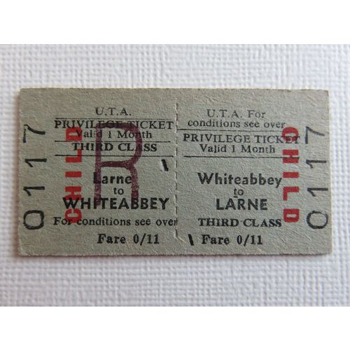 Ulster Transport Authority Whiteabbey-Larne Priv 1 Month Rtn Child Ticket #45