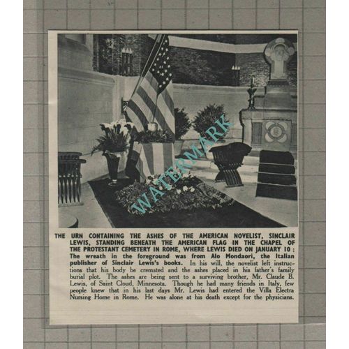 C3237) Sinclair Lewis American Novelist Rome Cemetery - 1951 Clip
