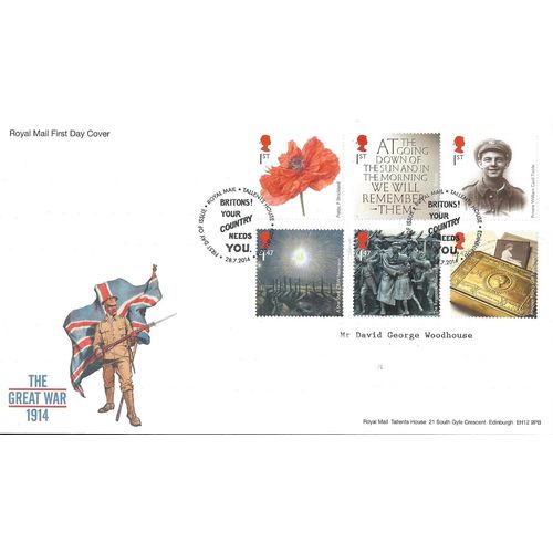 Great Britain SG 3626/31 FDC: Centenary of the Great War: Edinburgh Postmark.