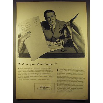 1944 John Hancock Insurance Ad - It always gives me the creeps