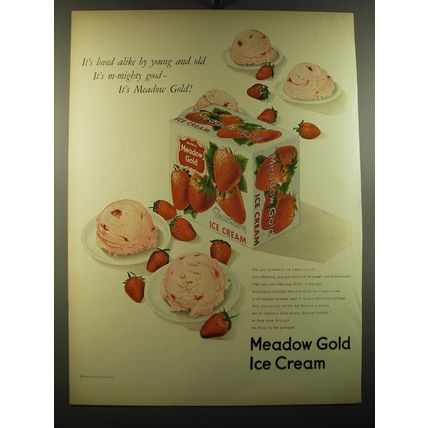 1950 Meadow Gold Ice Cream Ad - It's loved alike by young and old