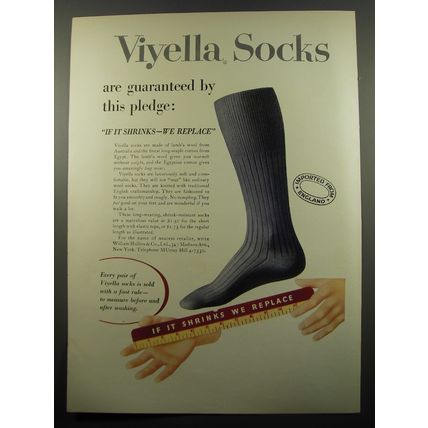 1950 Viyella Socks Ad - Viyella Socks are guaranteed by this pledge