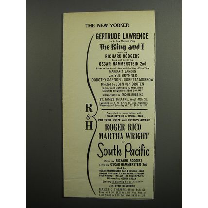 1952 Rodgers & Hammerstein Musicals Ad - The King and I; South Pacific