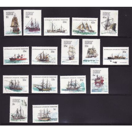 AUSTRALIAN ANTARTIC TERR 1979/81 SHIPS 1c - $1 SG37/52 SET 16 V U/M MINT#3
