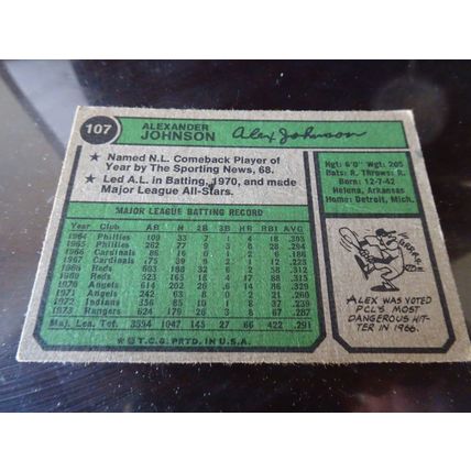 1974 Topps Card # 107 Alex Johnson Good (2) Texas Rangers