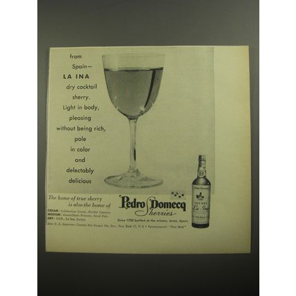 1956 Pedro Domecq La Ina Sherry Ad - From Spain