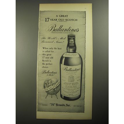 1956 Ballantine's Scotch Ad - A Great 17 Year Old Scotch