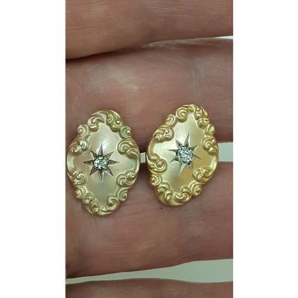 Antique Victorian 14K Gold .25cts Old European Cut VS Diamonds Studs Earrings