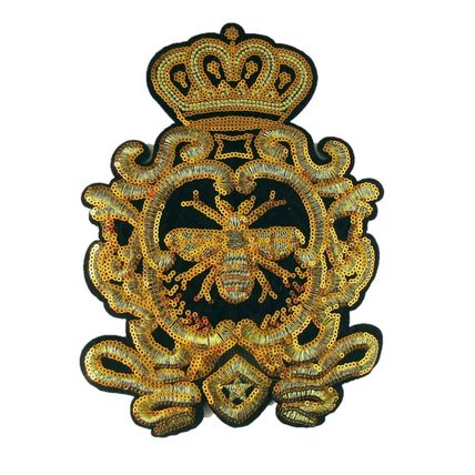 Royal Bee Sequin Sew On Patch Large Gold Velvet Black 25cm x 18cm Motif P017