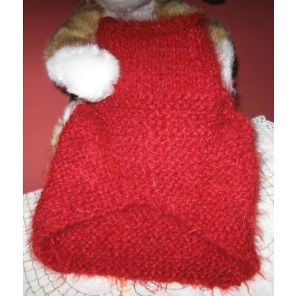 Hand Knit One Of A Kind Pullover Pet Sweater in Solid Red wool mix yarn