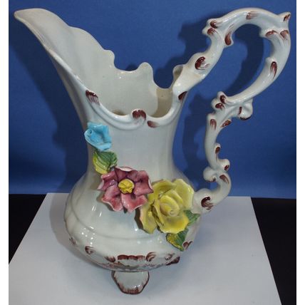 Bassano Italy Art Pitcher Capodimonte Rose Porcelain Flowers 12.5” Tall High