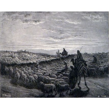 ABRAM JOURNEYING INTO THE LAND OF CANAAN 1885 Gustave Doré ANTIQUE ENGRAVING