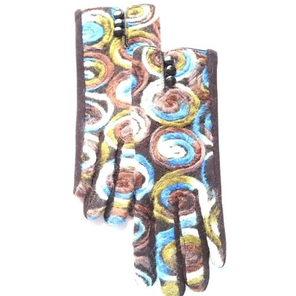 Equilibrium Ladies Blue Swirls Gloves with Black Buttons & Back Christmas Gift