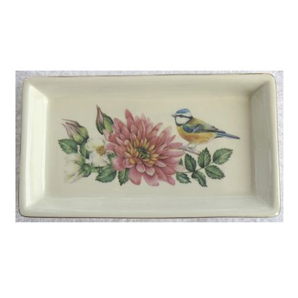 Botanical Flowers and Bird Storage Plate Jewellery Tray Coins Trinket Dish 18 cm