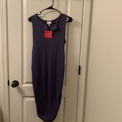 Ingrid Maternity Women's Tank Dress Rib Henley Ruched Sides Size Small
