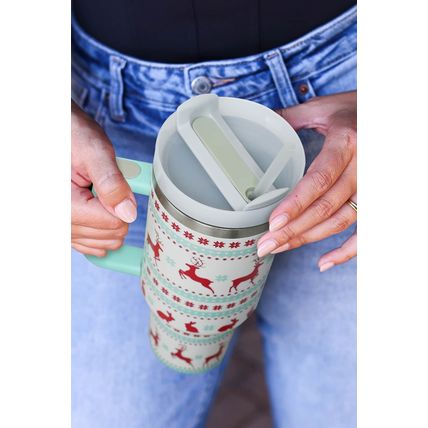 Iceland Blue Christmas Pattern Print Handled Stainless Steel Tumblers