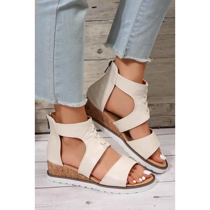 White Crisscross Detail Hollowed Leather Gladiator Sandals