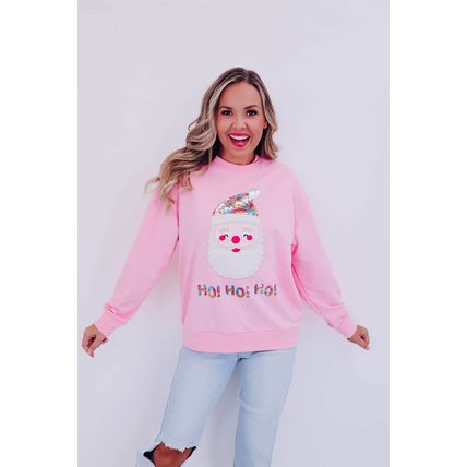 Pink HO HO HO Sequined Santa Claus Sweatshirt