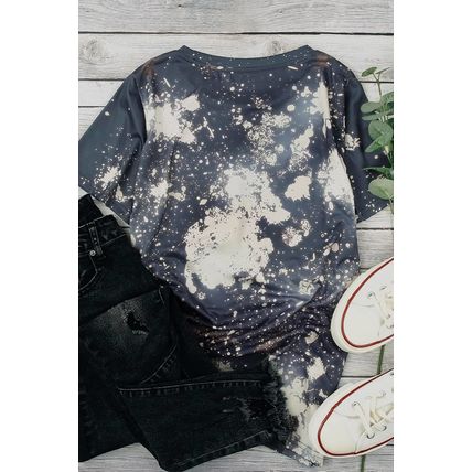 Multicolor LIGHT Letter Leopard Print Color Block Short Sleeve Top