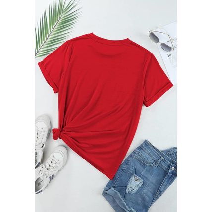 Red Casual Plain Crew Neck Tee