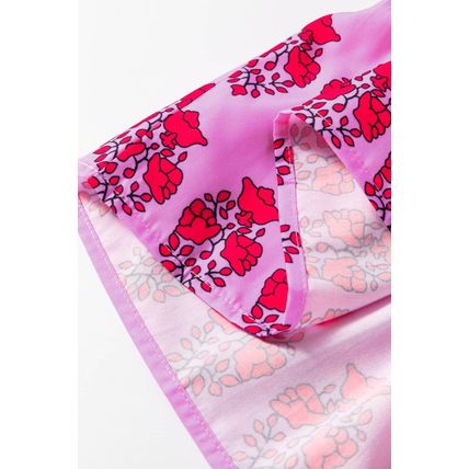 Sachet Pink Floral Print Multi Buttons Collared Short Sleeve Flowy Dress