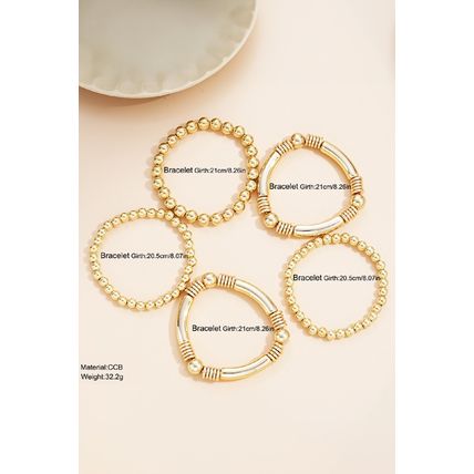 Gold Layered Plated Alloy Beaded Elastic Bracelet Set