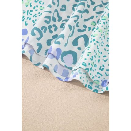 Sky Blue Leopard Layered Ruffle Short Sleeve Casual Blouse