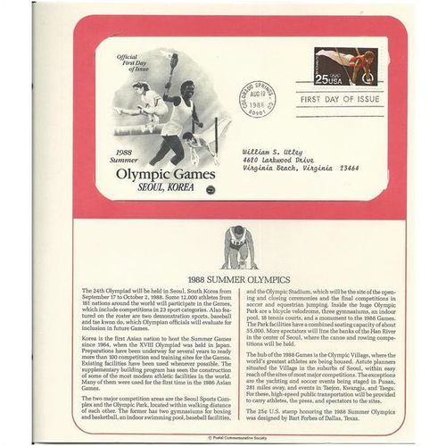 1988 SUMMER OLYMPICS SEOUL. KOREA ' OFFICIAL FIRST DAY of ISSUE ' (1988)