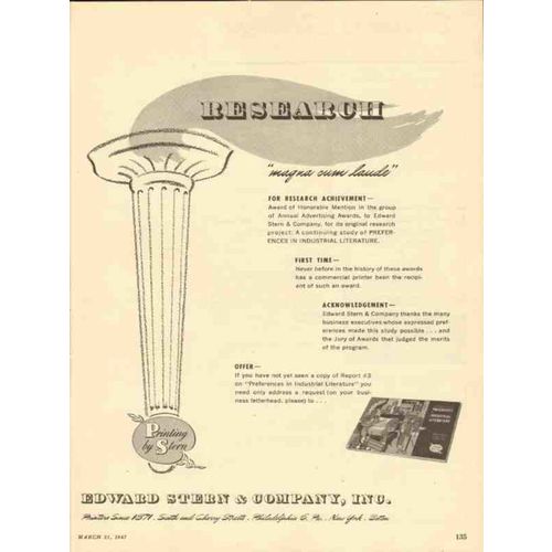 edward stern company 1947 research magna cum laude printing vintage ad